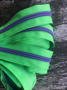 #5 Nylon Zipper Tape: Green w/ Purple Teeth